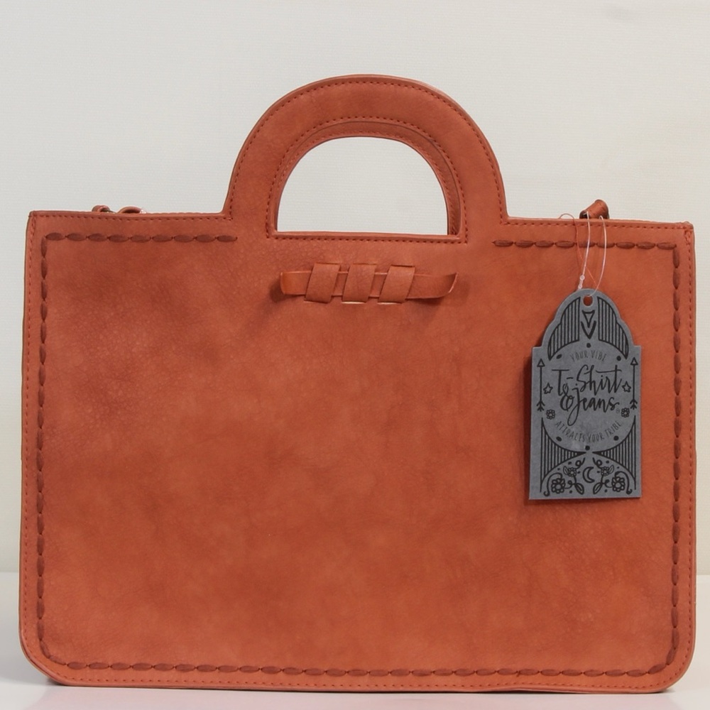 T-shirt and Jeans Suede Textured Rust Colored Handbag Purse